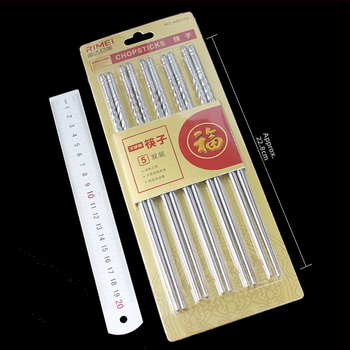 Kineske štapiće za jelo, od nehrđajućeg čelika, 5 parova, protuklizne i toplotno izolirane, moderni minimalistički stil