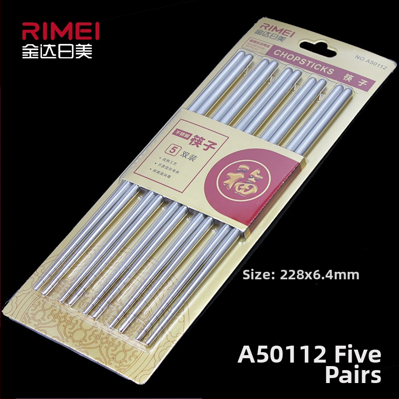 Kineske štapiće za jelo, od nehrđajućeg čelika, 5 parova, protuklizne i toplotno izolirane, moderni minimalistički stil