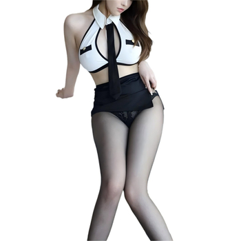 Sexy sekretárska rola-play uniforma so sukňou s trojitým rozparkom, polyesterový materiál, pre ženy