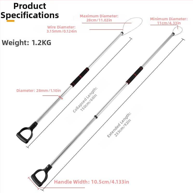 Kasside ja koerte võrgu püüdmise vahend pikendatud vardaga, roostevabast terasest