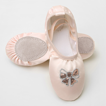 Pantofi de balet pentru copii, talpă din piele, respirabili, ușori, partea superioară nylon + piele, pentru fete