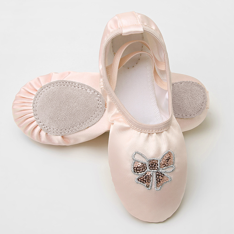 Pantofi de balet pentru copii, talpă din piele, respirabili, ușori, partea superioară nylon + piele, pentru fete