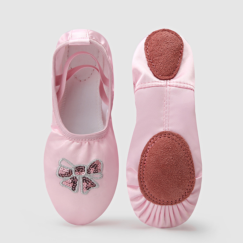 Pantofi de balet pentru copii, talpă din piele, respirabili, ușori, partea superioară nylon + piele, pentru fete