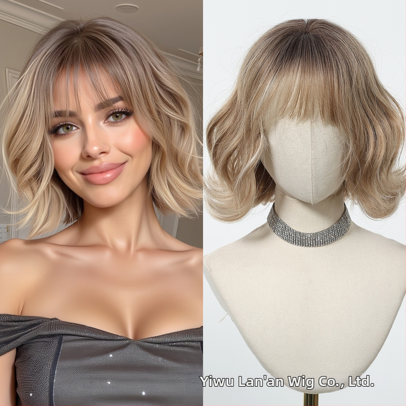 Parochňa, krátky kučeravý bob, kórejský štýl, ofina, hodvábne vlákno, model SWLC1238-6BR10