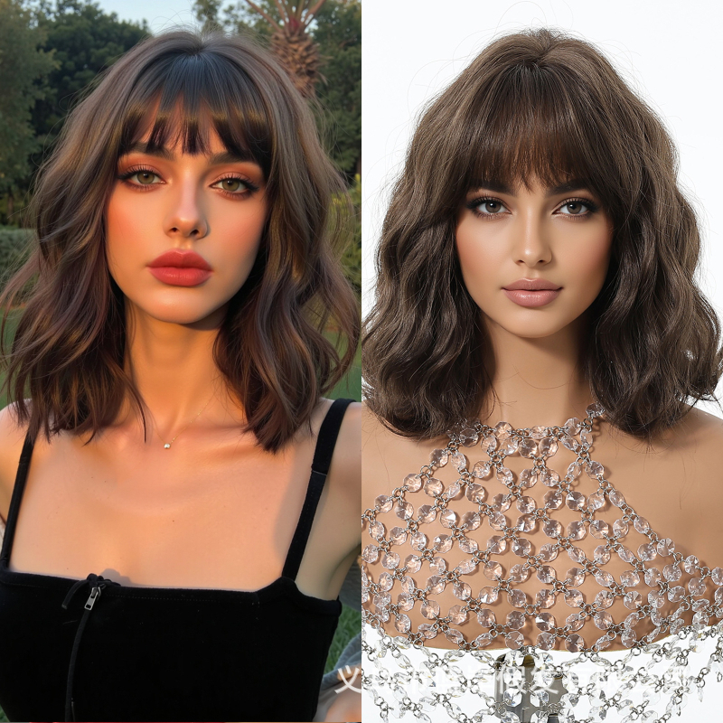 Parochňa, krátky kučeravý bob, kórejský štýl, ofina, hodvábne vlákno, model SWLC1238-6BR10