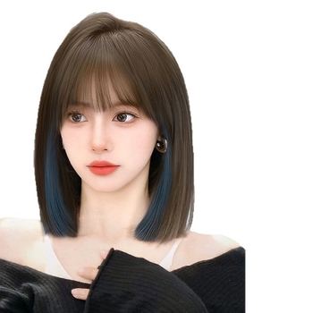 Parochňa pre ženy, krátka rovná ofina, prirodzený vzhľad na každodenné nosenie, vlasy z vysokotepelného hodvábia, strojovo vyrobená, univerzálny typ, nie je fariteľná