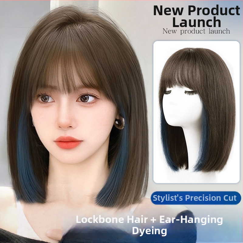 Parochňa pre ženy, krátka rovná ofina, prirodzený vzhľad na každodenné nosenie, vlasy z vysokotepelného hodvábia, strojovo vyrobená, univerzálny typ, nie je fariteľná