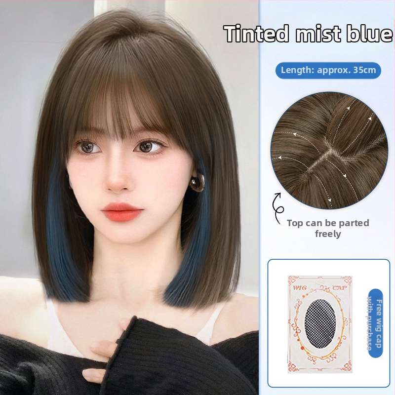 Parochňa pre ženy, krátka rovná ofina, prirodzený vzhľad na každodenné nosenie, vlasy z vysokotepelného hodvábia, strojovo vyrobená, univerzálny typ, nie je fariteľná