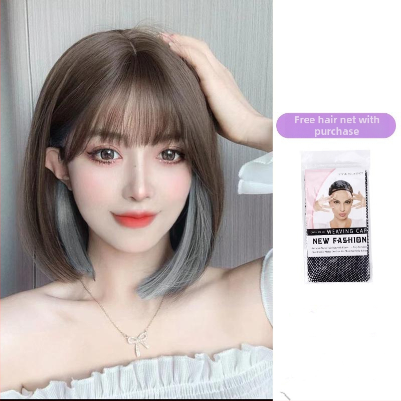 Parochňa pre ženy, krátka rovná ofina, prirodzený vzhľad na každodenné nosenie, vlasy z vysokotepelného hodvábia, strojovo vyrobená, univerzálny typ, nie je fariteľná