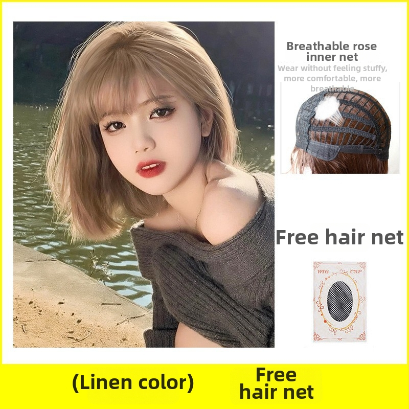 Parochňa pre ženy, krátka rovná ofina, prirodzený vzhľad na každodenné nosenie, vlasy z vysokotepelného hodvábia, strojovo vyrobená, univerzálny typ, nie je fariteľná