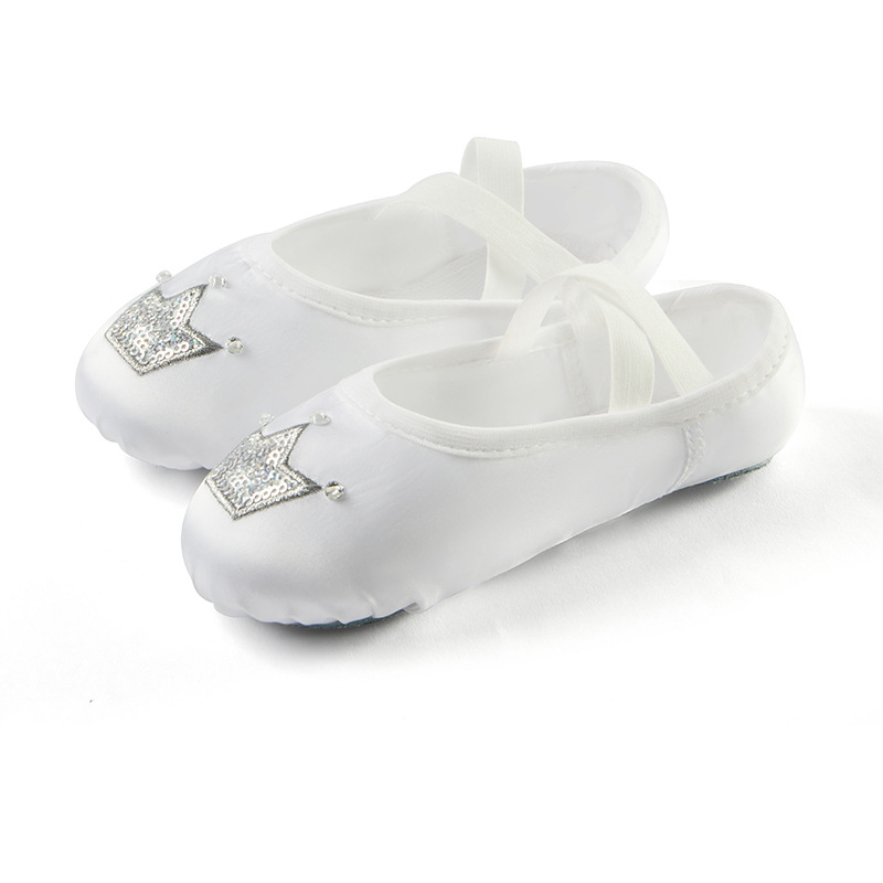 Gyerekeknek készült balett-tánccipő satin macska láb mintával, felsőrész selyem, talp marhabőr, strassz díszítés, légáteresztő és könnyű