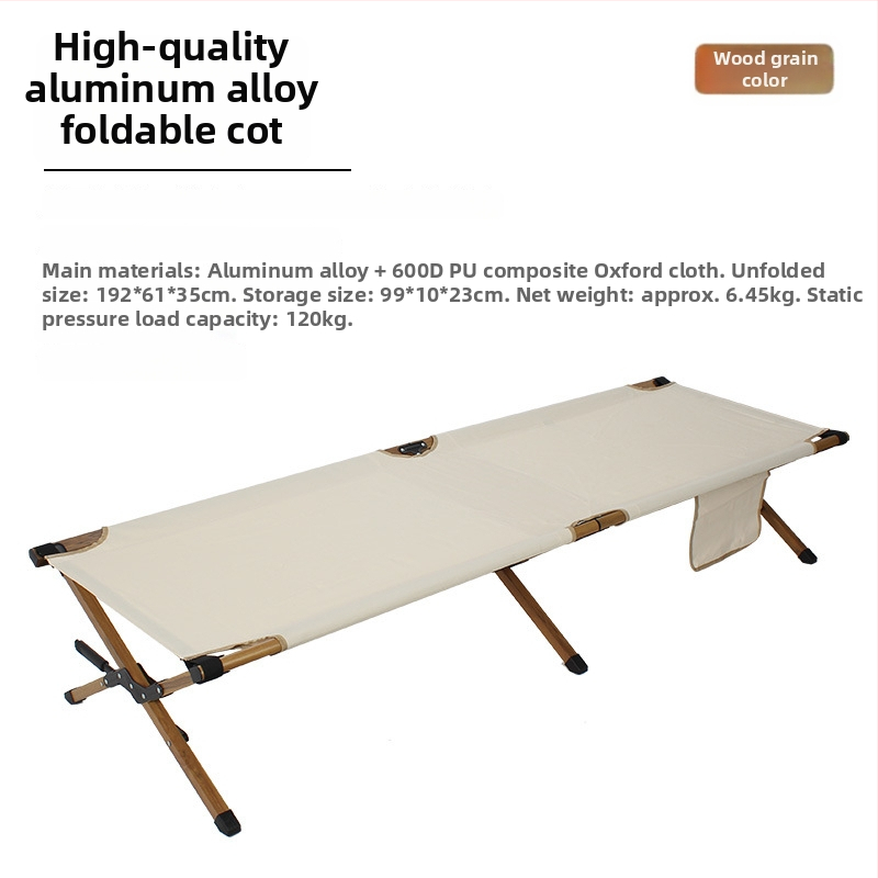Prenosné zložené kempingové lôžko z hliníkovej zliatiny, 7 kg, nosnosť 150 kg, povrch z Oxford textílie, integrovaný skladací dizajn