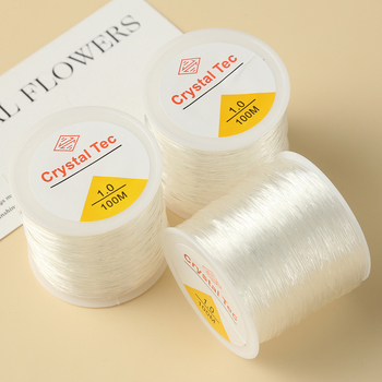 Elastický šperkársky drôt s korálkami, 80 m dĺžka, kryštálový vzhľad, plast/živica, ekologický proces