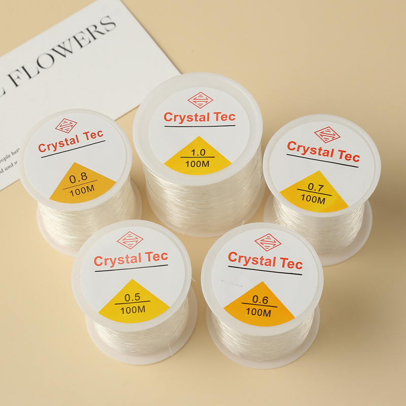 Elastický šperkársky drôt s korálkami, 80 m dĺžka, kryštálový vzhľad, plast/živica, ekologický proces