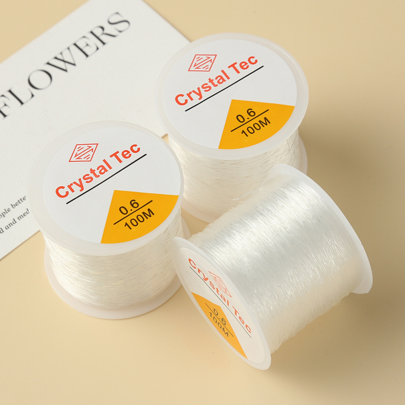 Elastický šperkársky drôt s korálkami, 80 m dĺžka, kryštálový vzhľad, plast/živica, ekologický proces