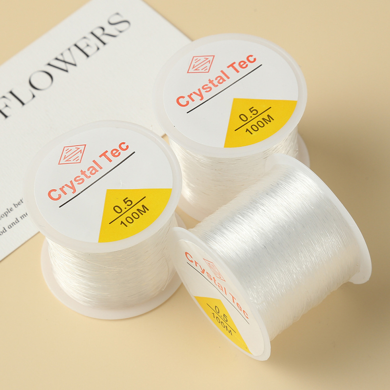 Elastický šperkársky drôt s korálkami, 80 m dĺžka, kryštálový vzhľad, plast/živica, ekologický proces