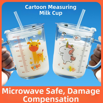 Pohár na mlieko s graduáciou zo skla, mikrovlnky odolný, Cartoon štýl, Liuliang