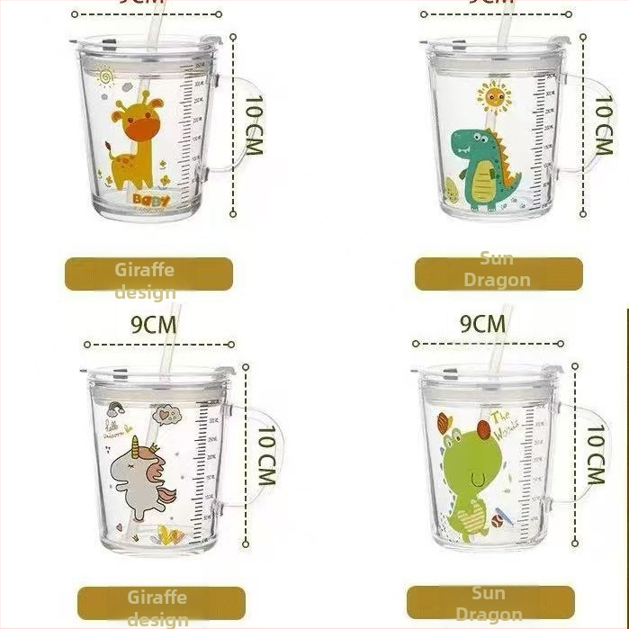 Pohár na mlieko s graduáciou zo skla, mikrovlnky odolný, Cartoon štýl, Liuliang