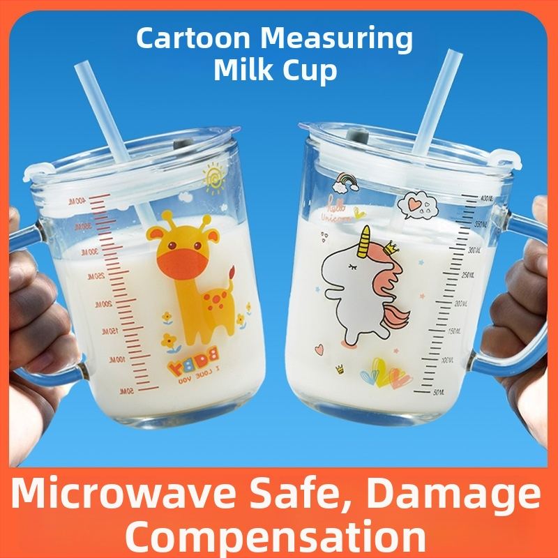 Pohár na mlieko s graduáciou zo skla, mikrovlnky odolný, Cartoon štýl, Liuliang