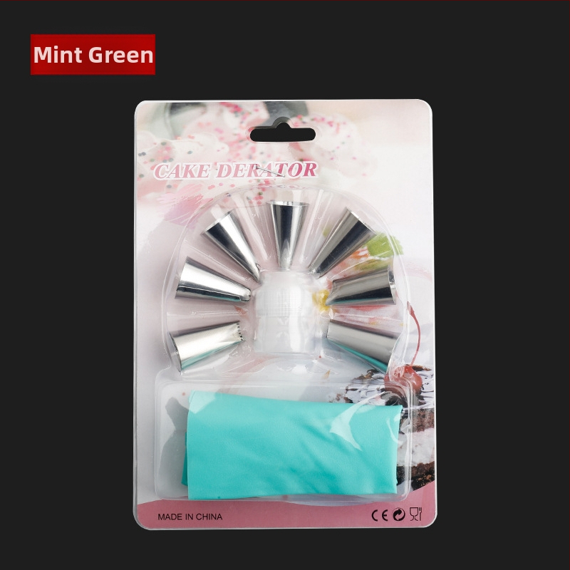 9-dalių nerūdijančio plieno antgalių rinkinys su TPU švirkštų maišeliu kepimui ir dekoravimui