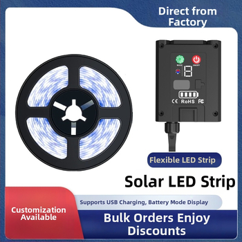 Solárna LED pás s USB nabíjaním pre dvor, IP65, vstup 5V, napájanie batériou/USB/solárnou energiou, ovládanie cez aplikáciu alebo diaľkovým ovládačom