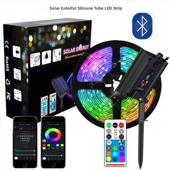 Solárna LED pás s USB nabíjaním pre dvor, IP65, vstup 5V, napájanie batériou/USB/solárnou energiou, ovládanie cez aplikáciu alebo diaľkovým ovládačom