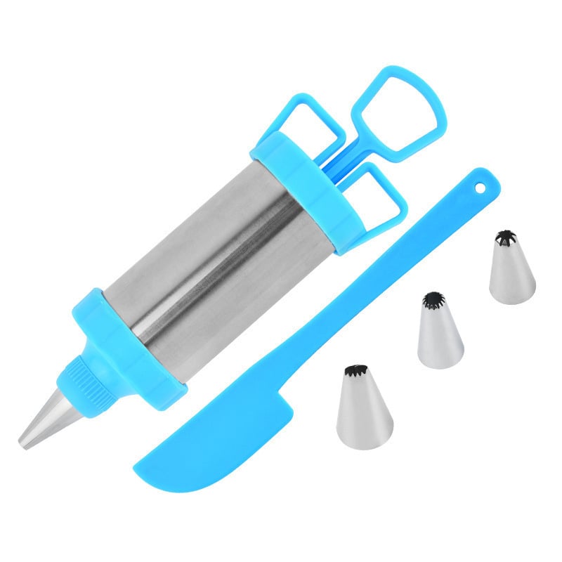 Dekorēšanas pistoles komplekts no nerūsējoša tērauda, ar ekstruderu cepumiem un cepumu formiņām tortes dekorēšanai, izlaists 2024.