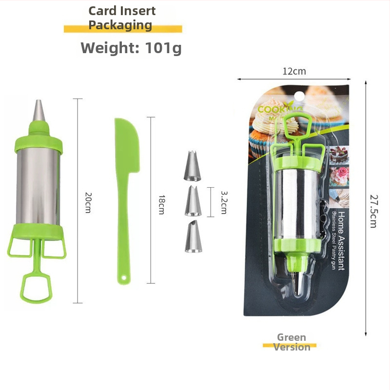 Dekoravimo švirkštas rinkinys iš nerūdijančio plieno, įtraukti sausainių ekstruderis ir sausainių formelės, skirtas tortų dekoravimui, išleistas 2024 m.