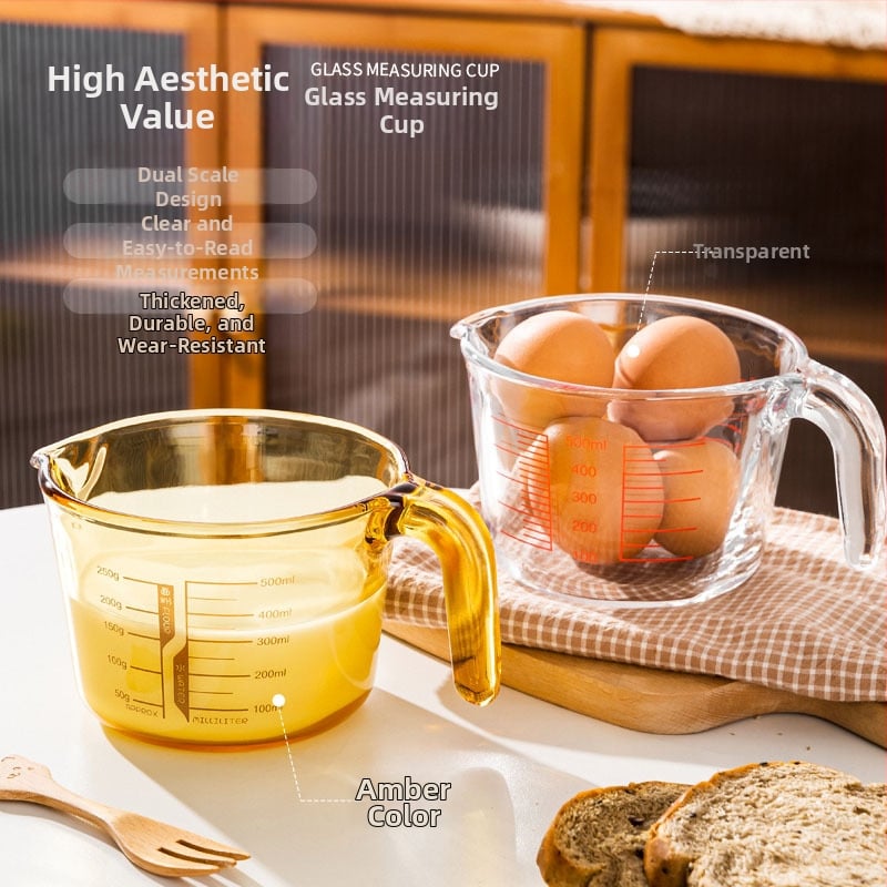 Meracia šálka s držiakom (Sklo z vysokého borosilikátu; graduovaná stupnica; moderný minimalistický štýl)