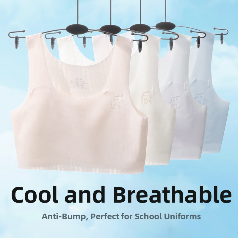 Bezšvový dievčenský podprsenka v štýle vesty, s plnými košíkmi; ultra tenké tvarované košíčky; hlavná látka nylon/spandex 50–70%; podšívka Mulberry hodváb (<30%); nastaviteľné dvojité ramienka; priedušný, tvarovanie chrbta, absorbuje pot, pohodlný