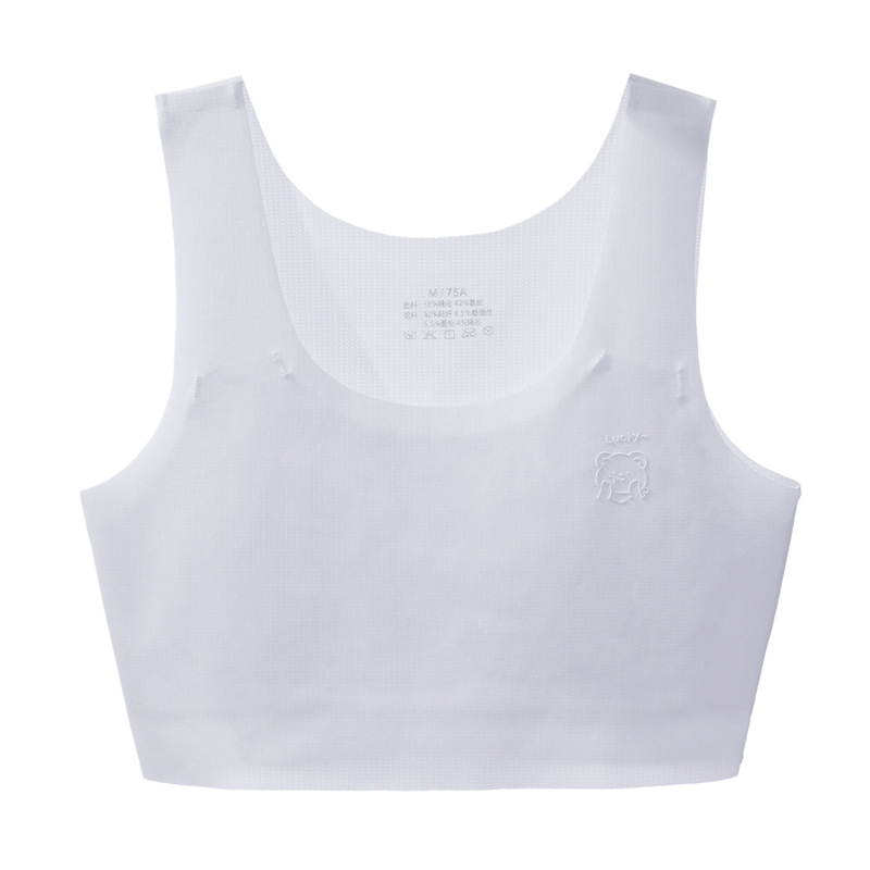 Bezšvový dievčenský podprsenka v štýle vesty, s plnými košíkmi; ultra tenké tvarované košíčky; hlavná látka nylon/spandex 50–70%; podšívka Mulberry hodváb (<30%); nastaviteľné dvojité ramienka; priedušný, tvarovanie chrbta, absorbuje pot, pohodlný