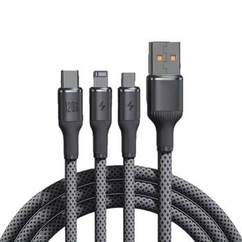 4-in-1 greito įkrovimo duomenų kabelis su USB-C, Lightning, Micro USB ir Mini USB jungtimis; pynėtas kabelis, iki 66W