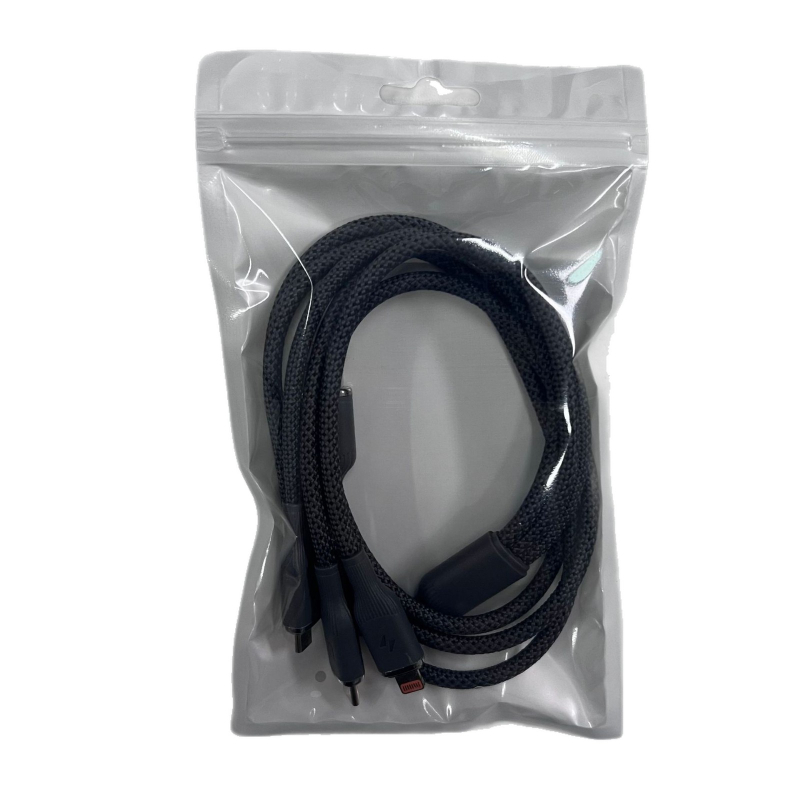 4-in-1 greito įkrovimo duomenų kabelis su USB-C, Lightning, Micro USB ir Mini USB jungtimis; pynėtas kabelis, iki 66W