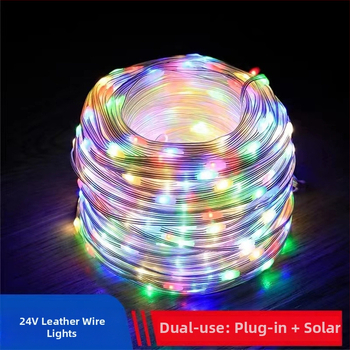 Solárny reťaz svetiel s koženým šnúrkou, vo forme kvetu, na vonkajšie použitie, IP65 vodotesné, ovládanie tlačidlom