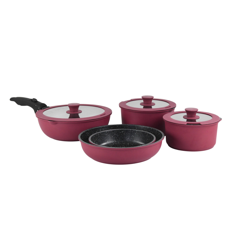 Sada hrncov s odnímateľnou rúčkou, nepriľnavé, liatina, sklenené viečka, viacvrstvový spodok