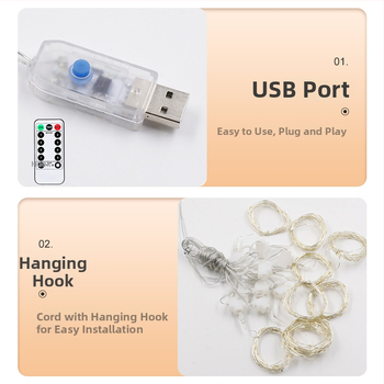 LED závesné svetlo s 100 LED, USB napájanie, diaľkové ovládanie, IP44 vodotesné, 6W