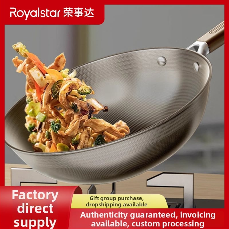 Royalstar wok z 304 nerezovej ocele, s nepriľnavým povrchom, skleneným vekom, vhodný pre indukciu