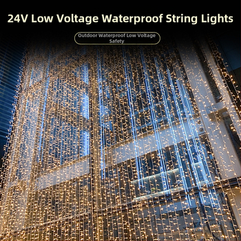 LED svetelný reťaz pre omotávanie stromu, 24V nízke napätie, vonkajšia IP65 vodotesná, 3W zdroj, model YS-056-1, ovládanie tlačidlom, prispôsobiteľný