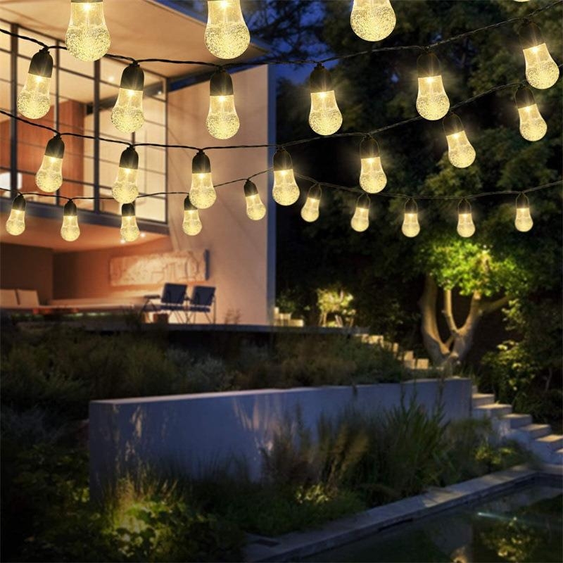 HY-64 30 LED krištáľové guličkové svetlo G40 pre vonkajšie použitie, vodotesné, solárne, do dvora, 5V, 0.6W