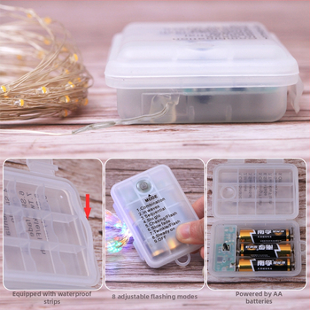 Vonkajšia LED reťaz z meďovitého vodiča, 10 m, 50/100 LED, 2700K, IP44, Batériové napájanie, Diaľkové ovládanie, Stmievanie