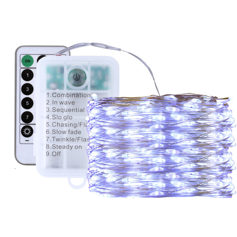 Vonkajšia LED reťaz z meďovitého vodiča, 10 m, 50/100 LED, 2700K, IP44, Batériové napájanie, Diaľkové ovládanie, Stmievanie