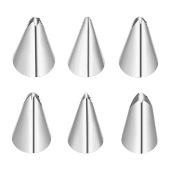 Nerūdijančio plieno dekoravimo antgalių rinkinys kremui švirkšti ir kepimui, įpakuotas OPP maišelyje, šiuolaikiškas minimalistinis stilius.