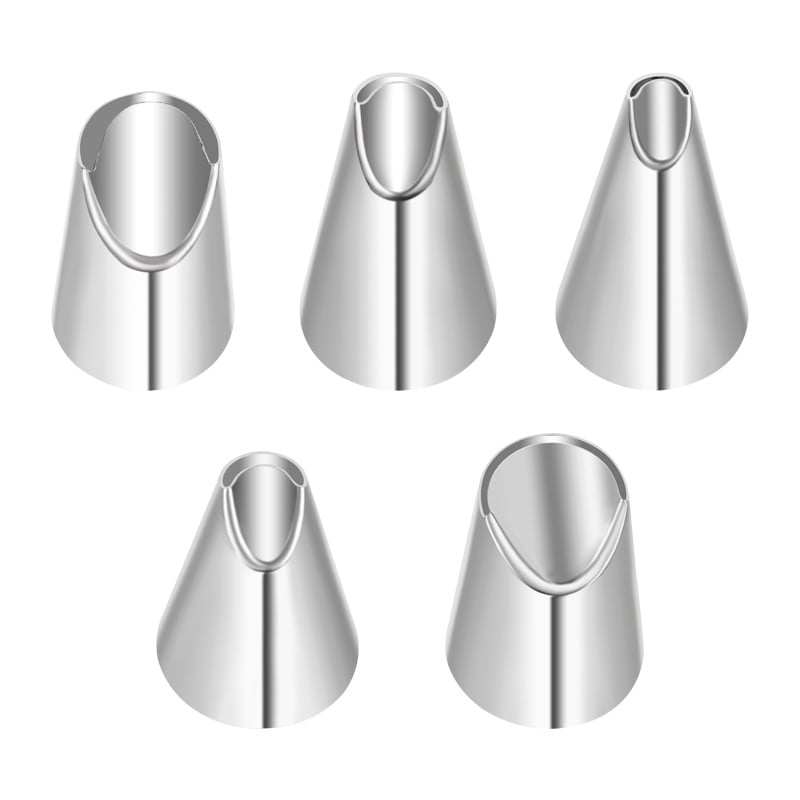 Nerūsējošā tērauda uzgaļu komplekts dekorēšanai, krēmu špricēšanai un cepšanai, iepakots OPP maisā, mūsdienīgs minimālisks stils.