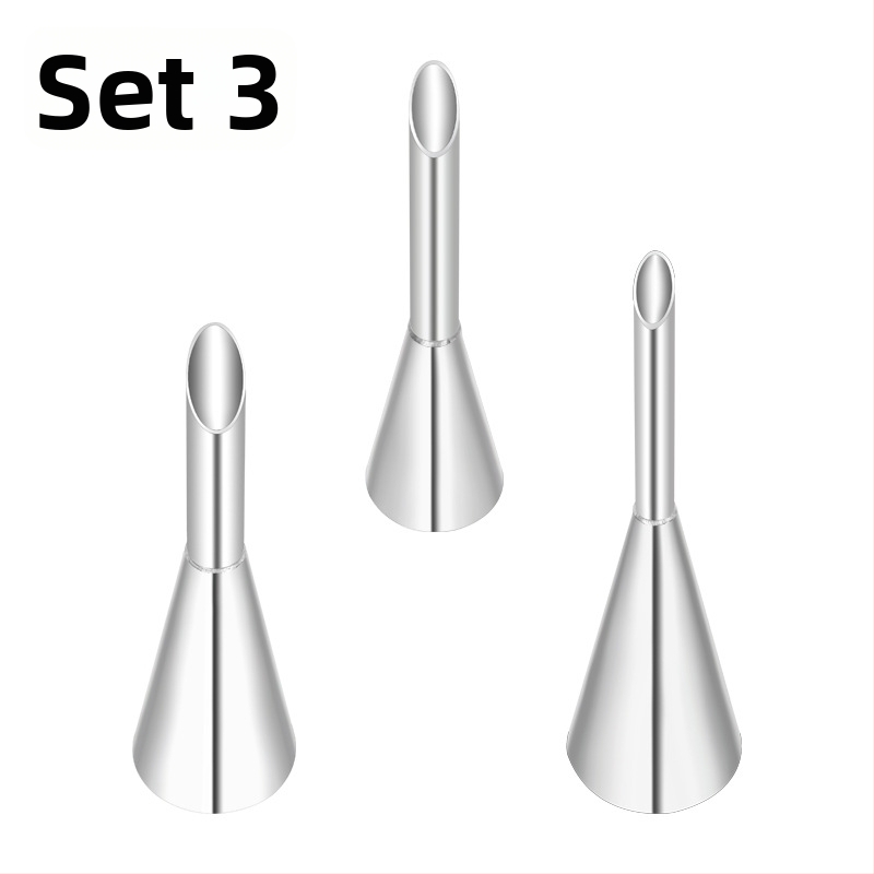 Nerūdijančio plieno dekoravimo antgalių rinkinys kremui švirkšti ir kepimui, įpakuotas OPP maišelyje, šiuolaikiškas minimalistinis stilius.