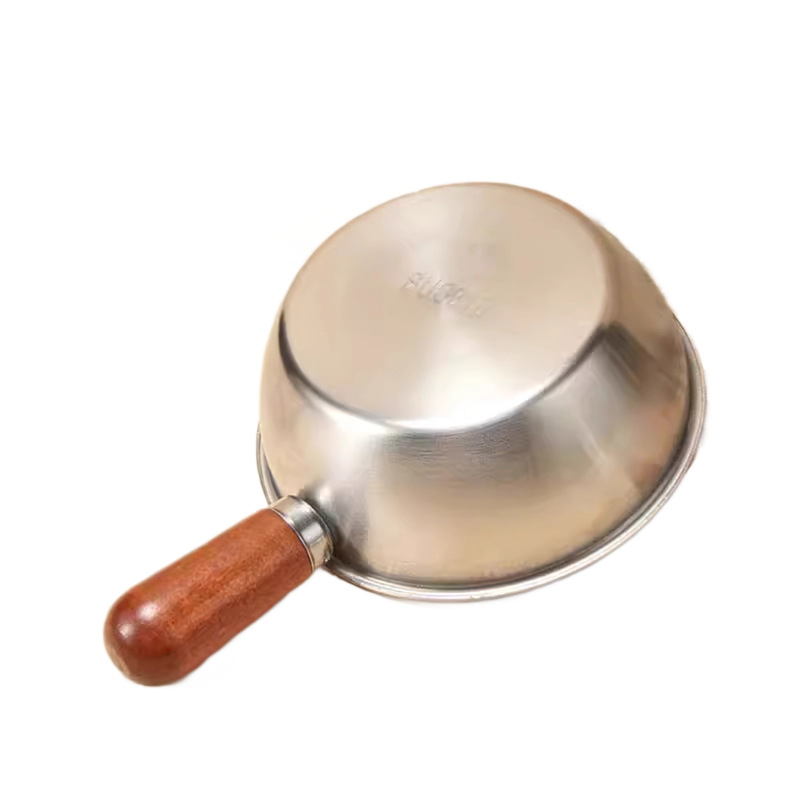 Mliečna nádoba z 316 nerezovej ocele, nepriľnavé, drevená rukoväť proti popáleniu, ploché dno, kompatibilná so všetkými platňami