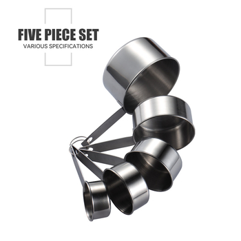 Sada meracích šálok a lyžíc na pečenie, 5 dielov, z nehrdzavejúcej ocele 430, s označeniami merania, v krabičke