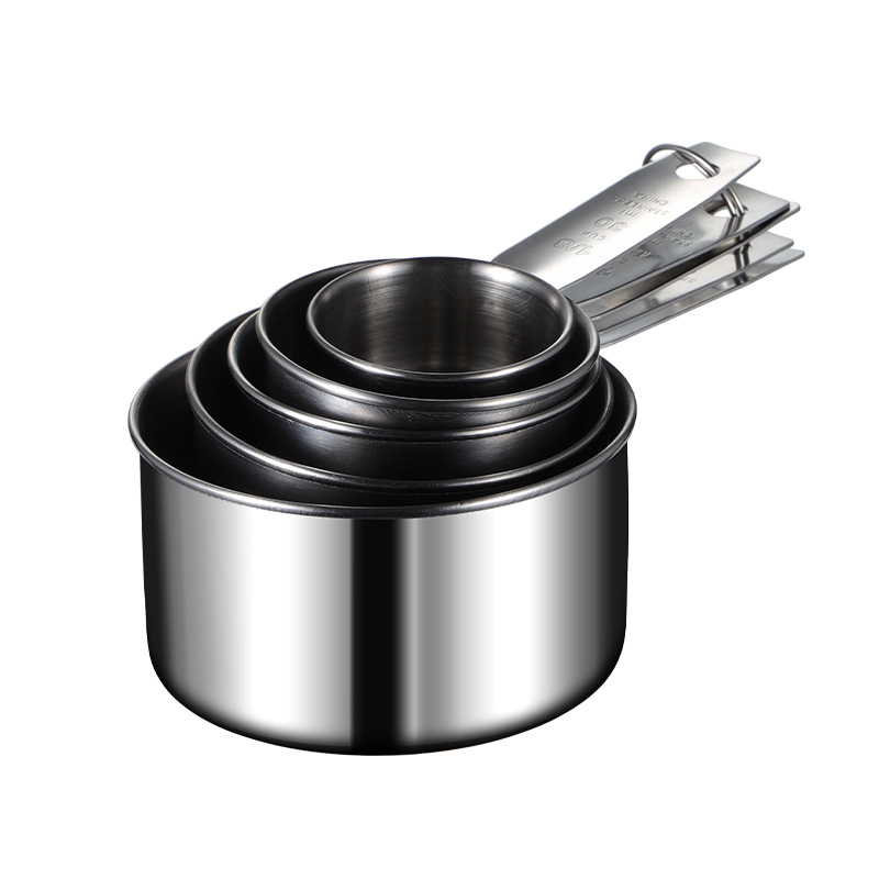 Sada meracích šálok a lyžíc na pečenie, 5 dielov, z nehrdzavejúcej ocele 430, s označeniami merania, v krabičke