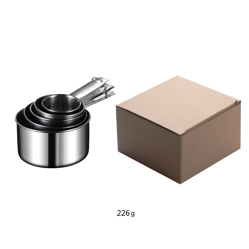 Sada meracích šálok a lyžíc na pečenie, 5 dielov, z nehrdzavejúcej ocele 430, s označeniami merania, v krabičke