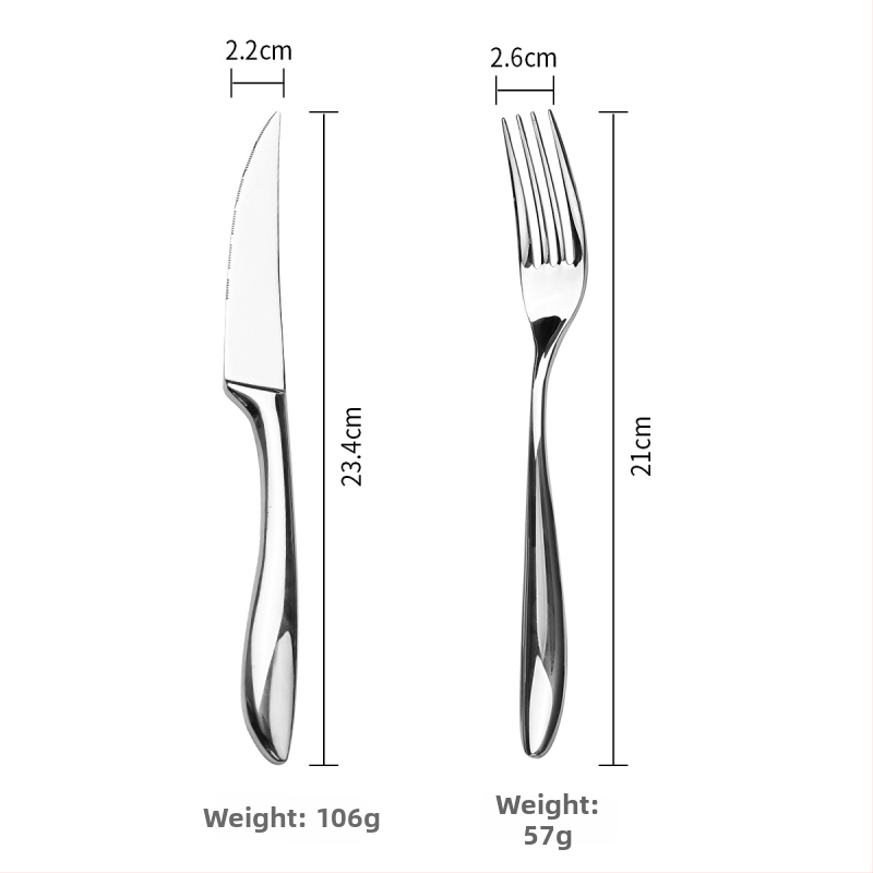 304 nerūdijančio plieno stalo įrankių komplektas – peilis ir šakutė, veidrodinis poliravimas, minimalistinis stilius, rankų darbo