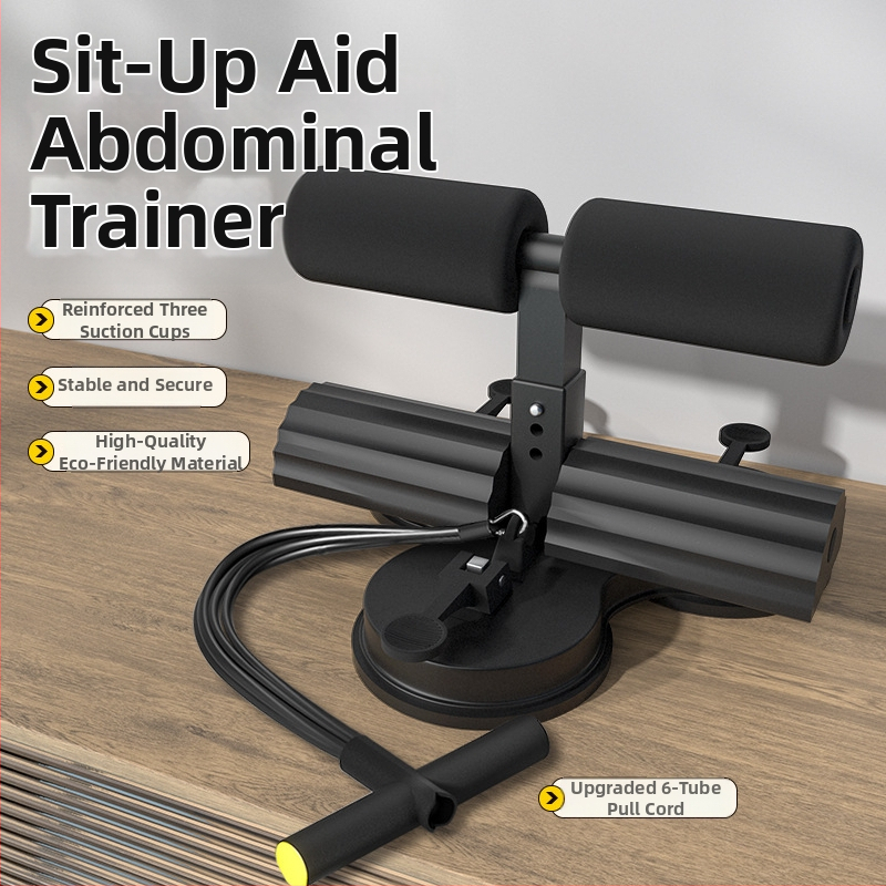 Sit-up palīgs ar trim vakuuma kausiem, paralēlām stangām, vilces auklu un telefona turētāju — modelis 20250416, svars 1500 g